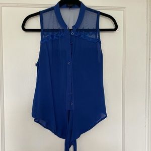 Blue lace tie front shirt